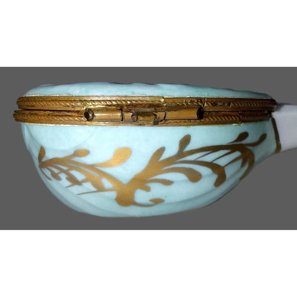 Antique Sevres Style Porcelain Mandolin Trinket Box Hand Paint Hinged Snuff Pill